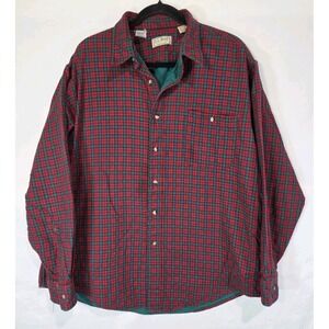 LL Bean Flannel Shirt Mens XL Red Green Chamois Lined Plaid E972 Lumberjack